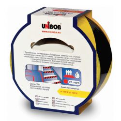604162 Клейкая лента разметочная 50 мм х 50 м, желто-черная, UNIBOB, основа-ПВХ, европодвес, 48905