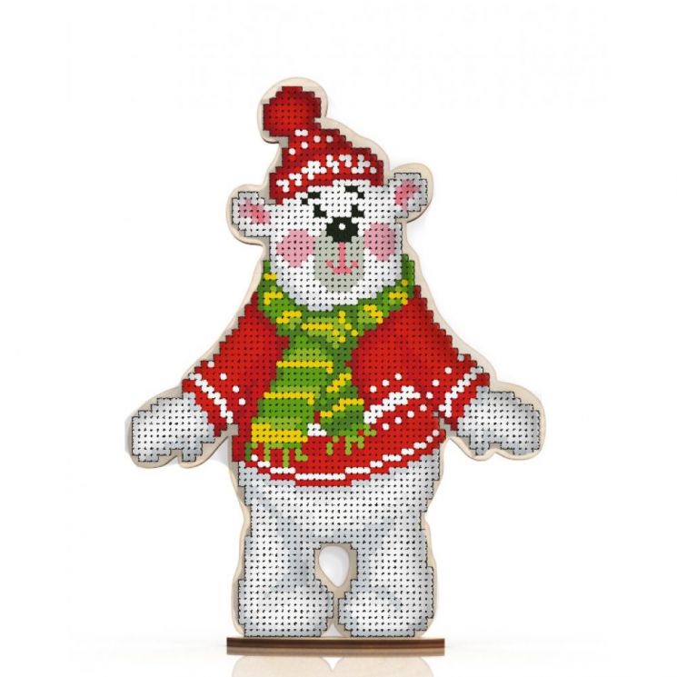 Набор для вышивания бисером WoodStitch "Новогодний Мишка", 15х19, SH-009