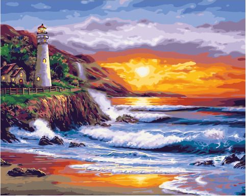 PK 41017 Картина по номерам PAINTBOY "Закат у маяка" Эксклюзив